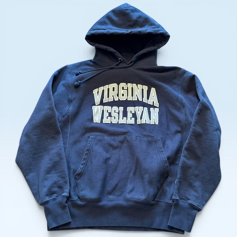 Virginia Wesleyan Hoodie Sweatshirt Mens Medium Blue NCAA Champion Reverse Weave